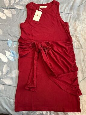 NWTS Yingkis Tie-Waist Sleeveless Mini Dress in Deep Red Sz S